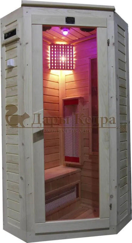Одноместная угловая инфракрасная сауна кабина из кедра и липы с керамическими излучателями