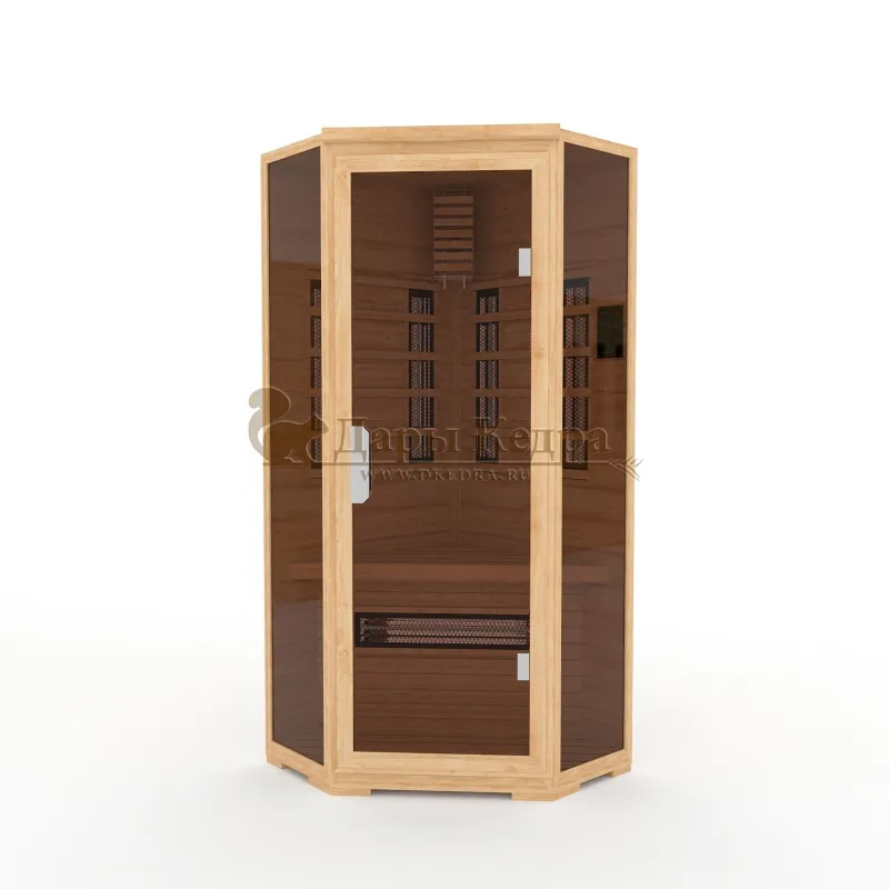 Одноместная угловая инфракрасная сауна кабина из кедра и липы с керамическими излучателями