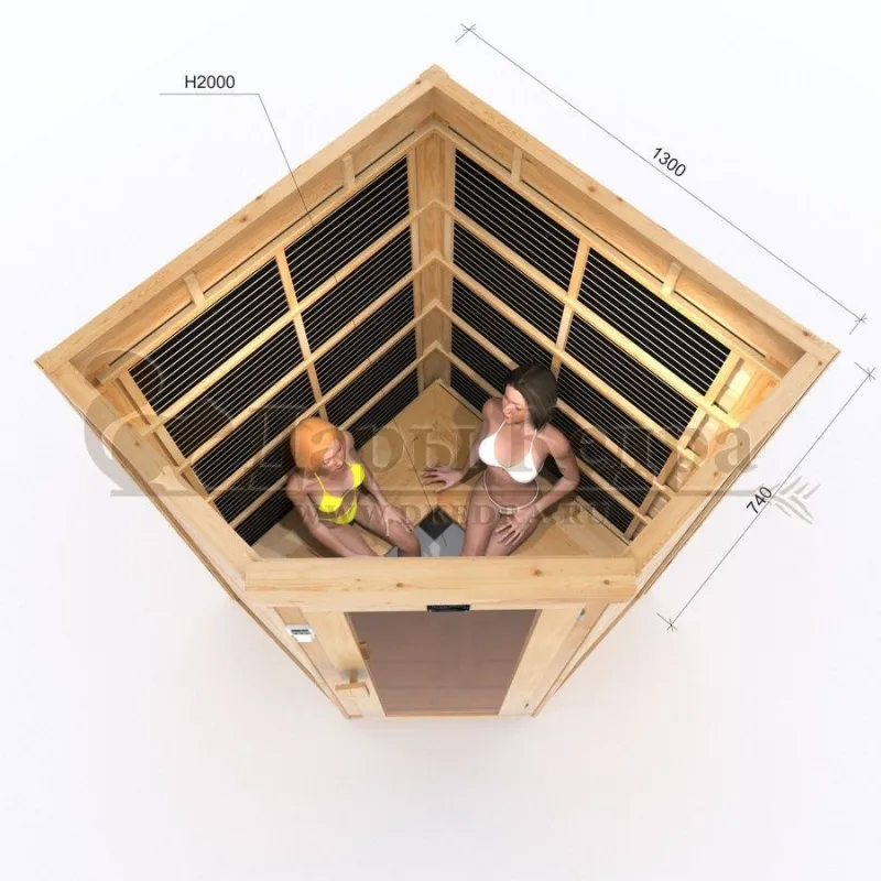 Двухместная угловая инфракрасная сауна кабина из кедра и липы с карбоновыми излучателями