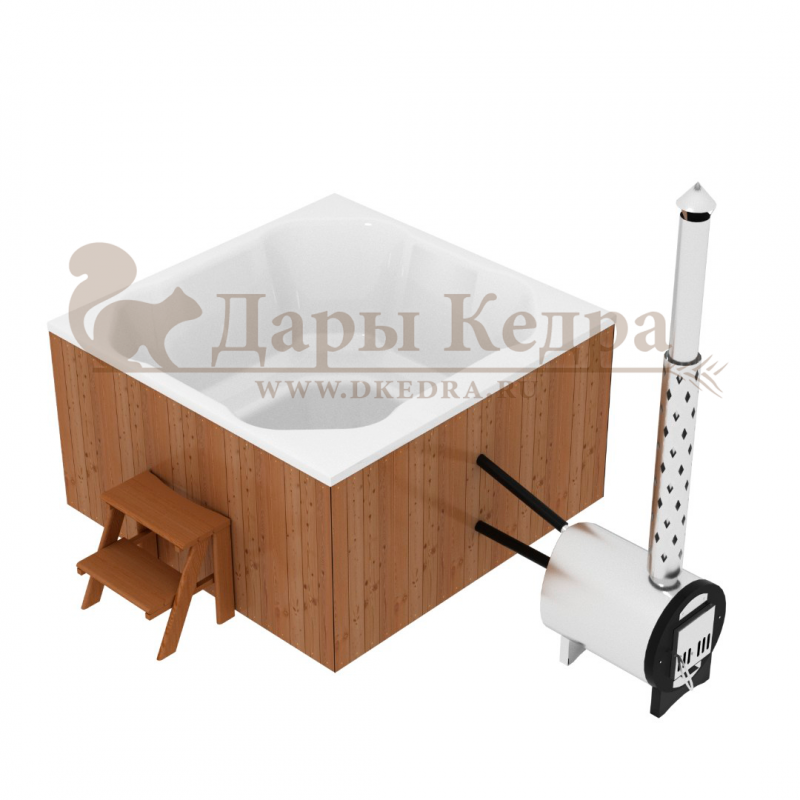 Финская квадратная композитная купель с подогревом (с внешней печкой) «кварта 200 хот 45 квт » Финская квадратная композитная купель с подогревом (с внешней печкой) «кварта 200 хот 45 квт »