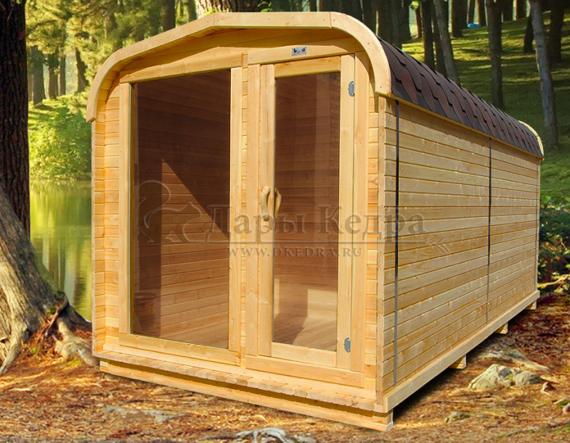Баня-бочка «Пентагон» с панорамным окном Баня-бочка «Пентагон» с панорамным окном
