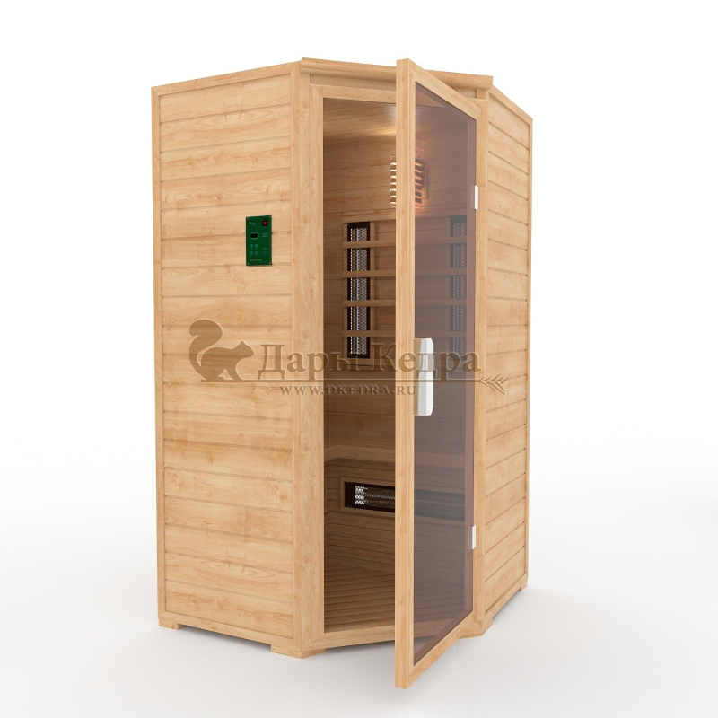 Двухместная угловая инфракрасная сауна кабина из кедра с керамическими излучателями Двухместная угловая инфракрасная сауна кабина из кедра с керамическими излучателями